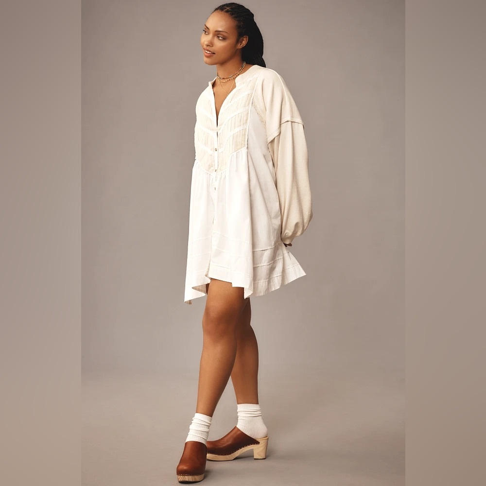 PILCRO by Anthropologie - Long-Sleeve Button-Front Twofer Mini Dress / Size M